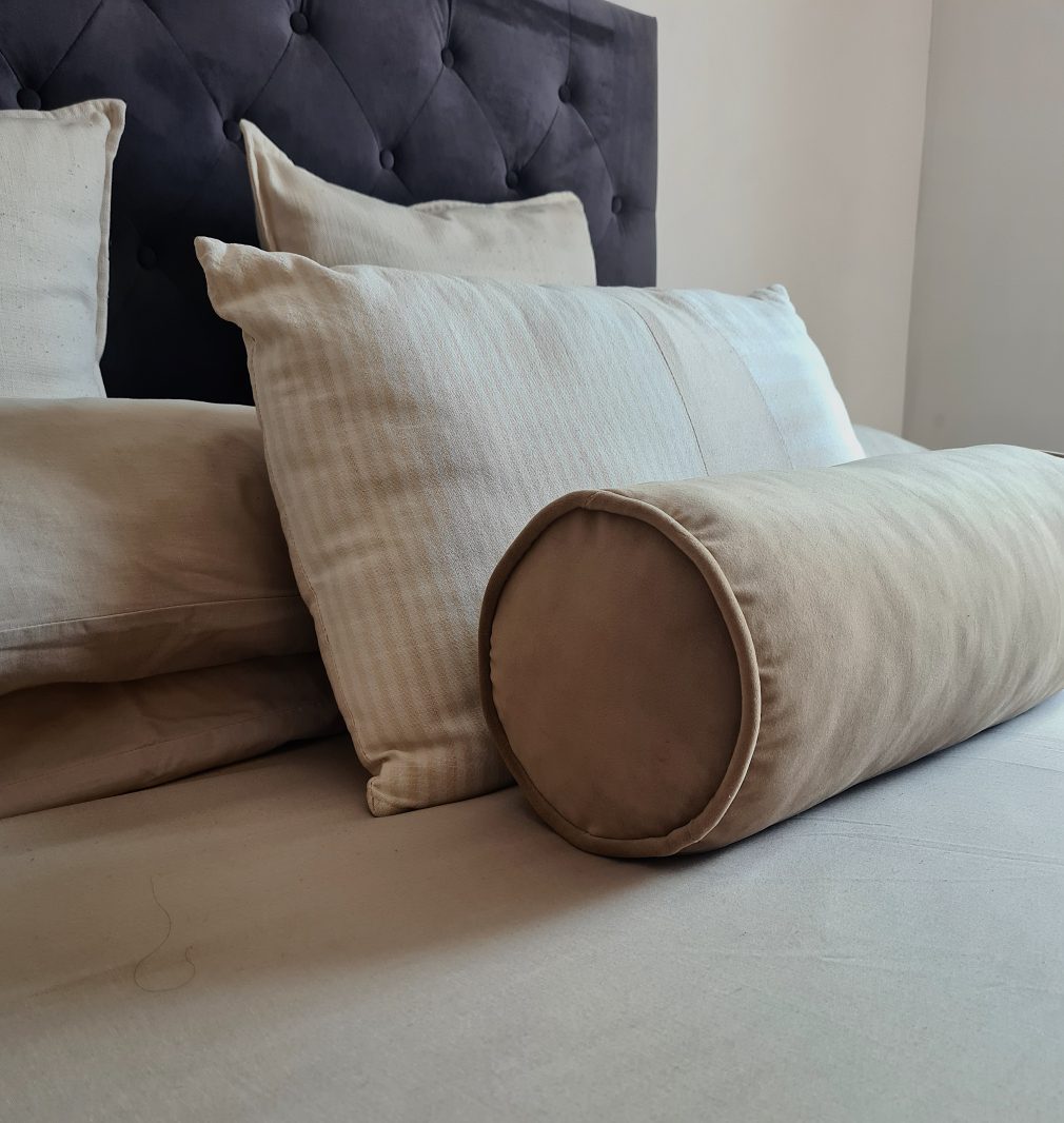 Velvet Bolster Cushion Removable and Washable - Beige