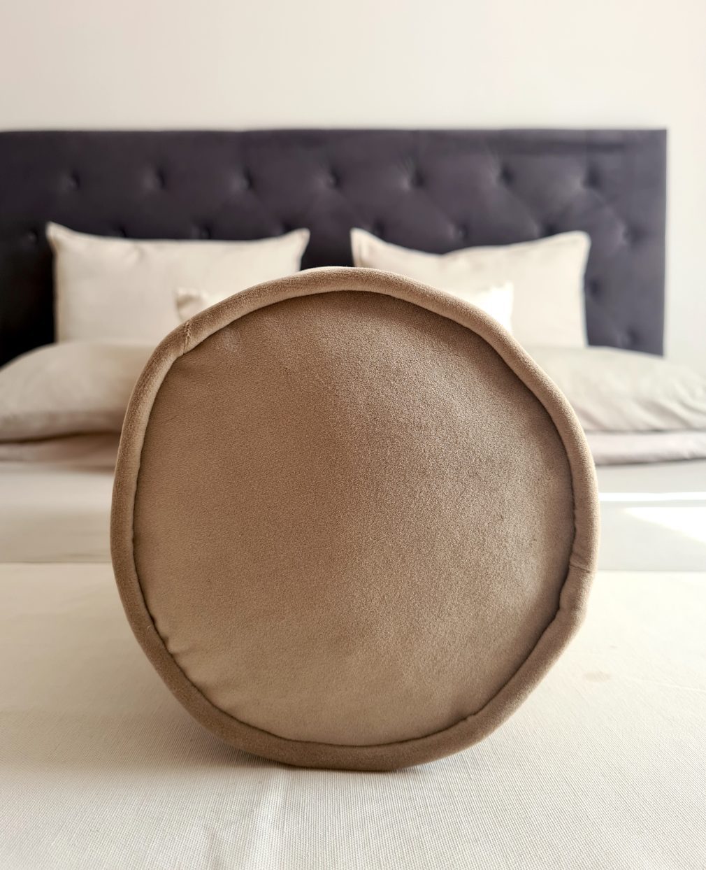Velvet Bolster Cushion Removable and Washable - Beige