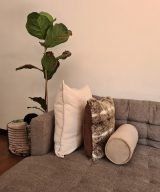 Velvet Bolster Cushion Removable and Washable - Beige