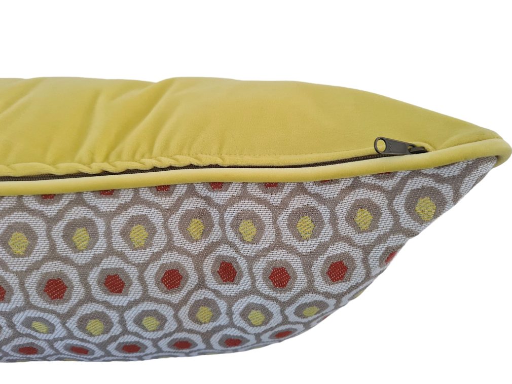 Handprinted Cotton Cushion Cover - 40 x 60 cm Polka Yellow and Red