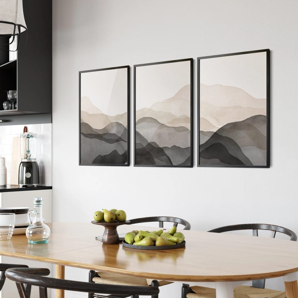 Black Beige Abstract Mountain Boho Wall Art Prints - A3 Unframed