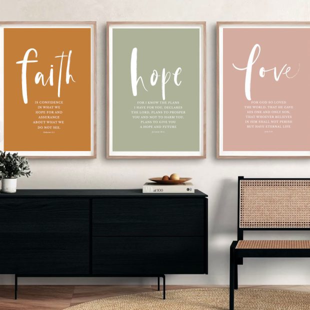 Faith Hope Love Bible Verse Wall Art Prints - A3 Unframed