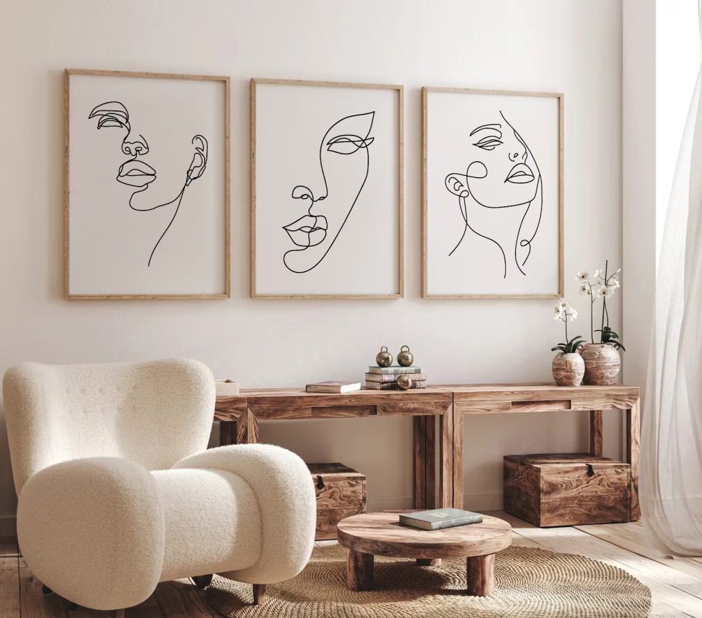 Female Face Line Wall Art Prints - A3 Unframed