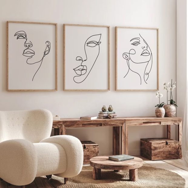 Female Face Line Wall Art Prints - A3 Unframed